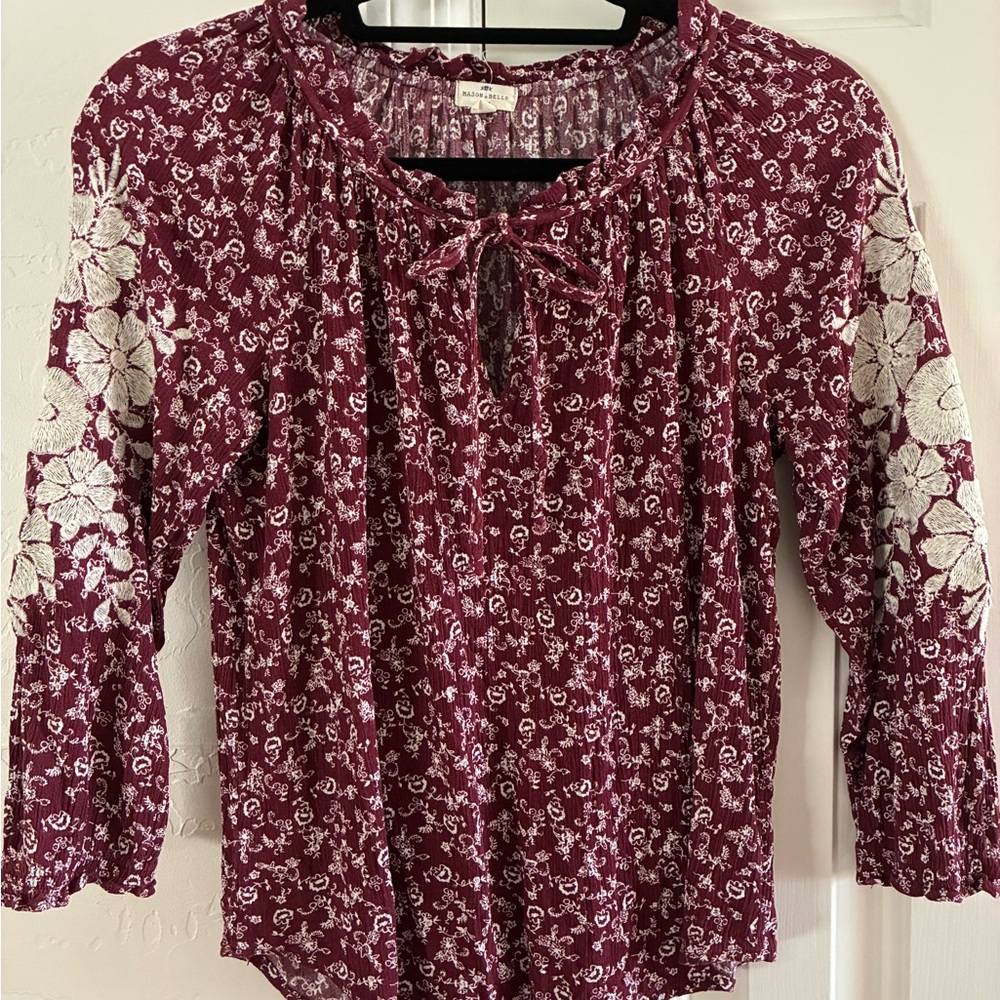 Caran Mason & Belle Burgundy Floral Blouse
